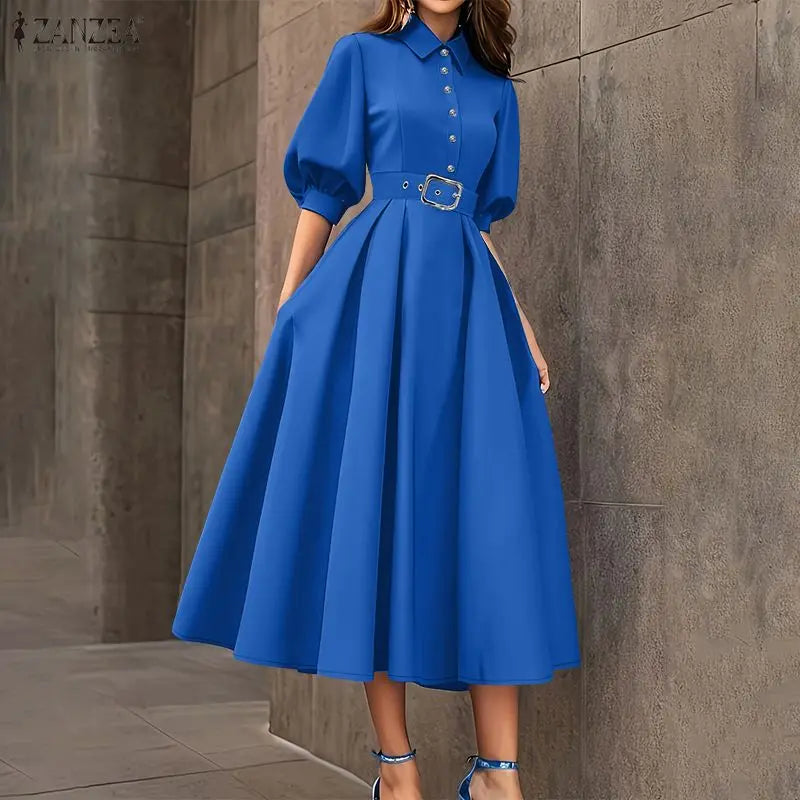 zanzea elgant midi shirt dress for women