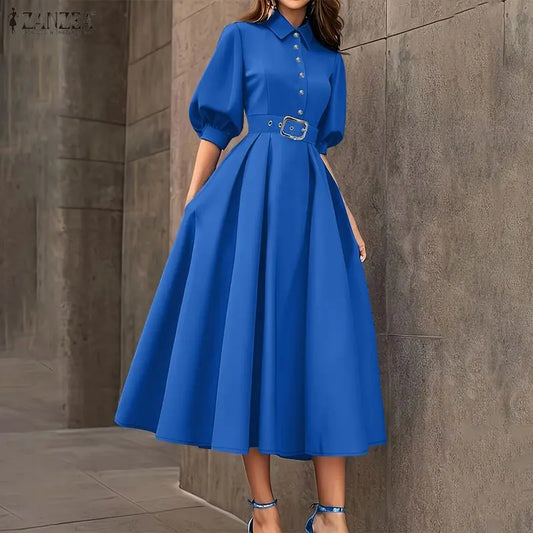 zanzea elgant midi shirt dress for women