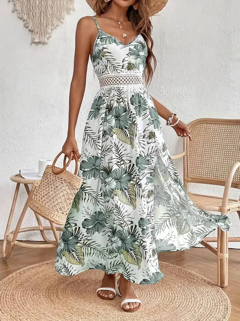 women's bohemian v-neck printed midi dress