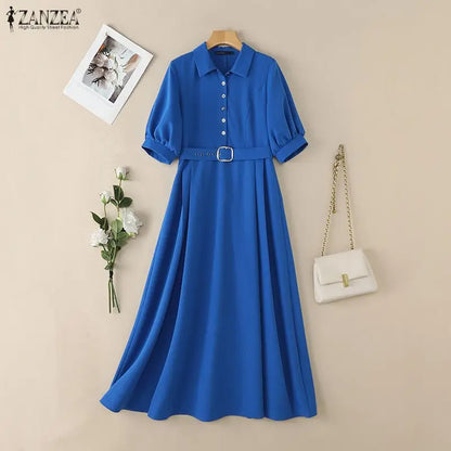 zanzea elgant midi shirt dress for women
