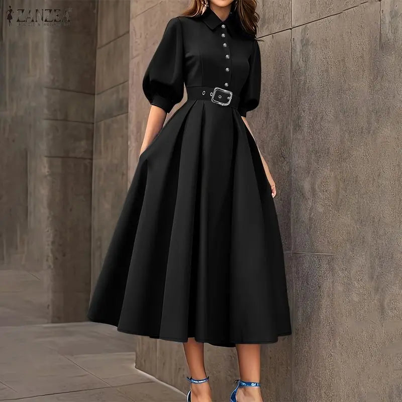 zanzea elgant midi shirt dress for women