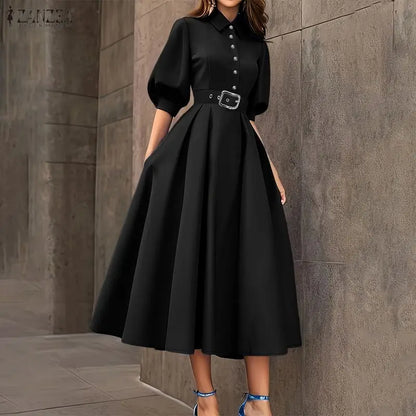 zanzea elgant midi shirt dress for women