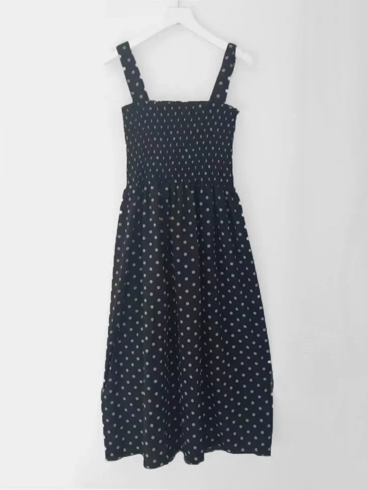 women's summer polka dot square neck midi dress