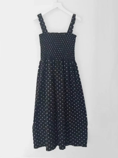 women's summer polka dot square neck midi dress