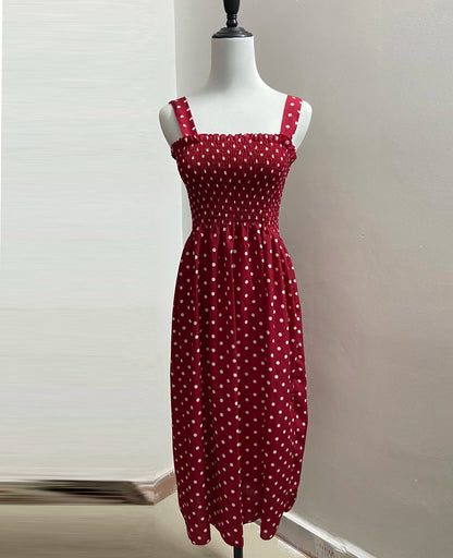 women's summer polka dot square neck midi dress