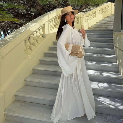 elegant white ruffle maxi dress for women