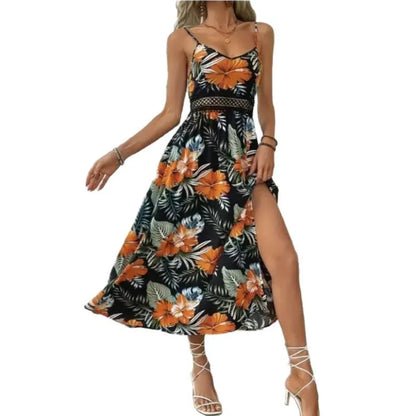 women's bohemian v-neck printed midi dress