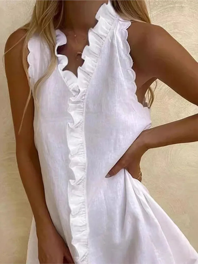 women's sleeveless mini dress with a flattering v-neck design