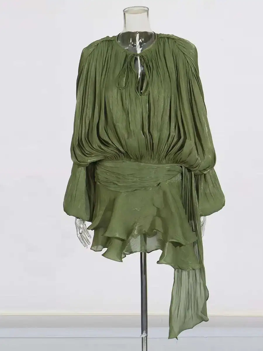 elegant long sleeve v-neck mini dress for women