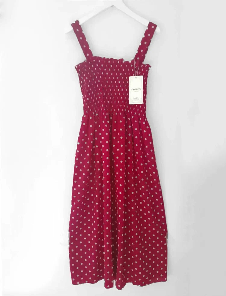 women's summer polka dot square neck midi dress