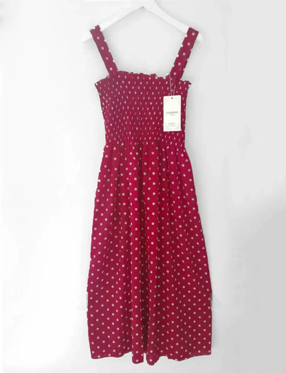 women's summer polka dot square neck midi dress