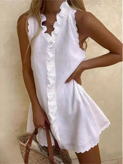 women's sleeveless mini dress with a flattering v-neck design
