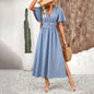 women's elegant ruffle v-neck pleated dress