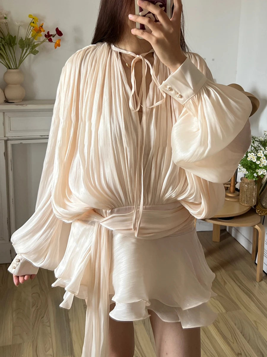 elegant long sleeve v-neck mini dress for women