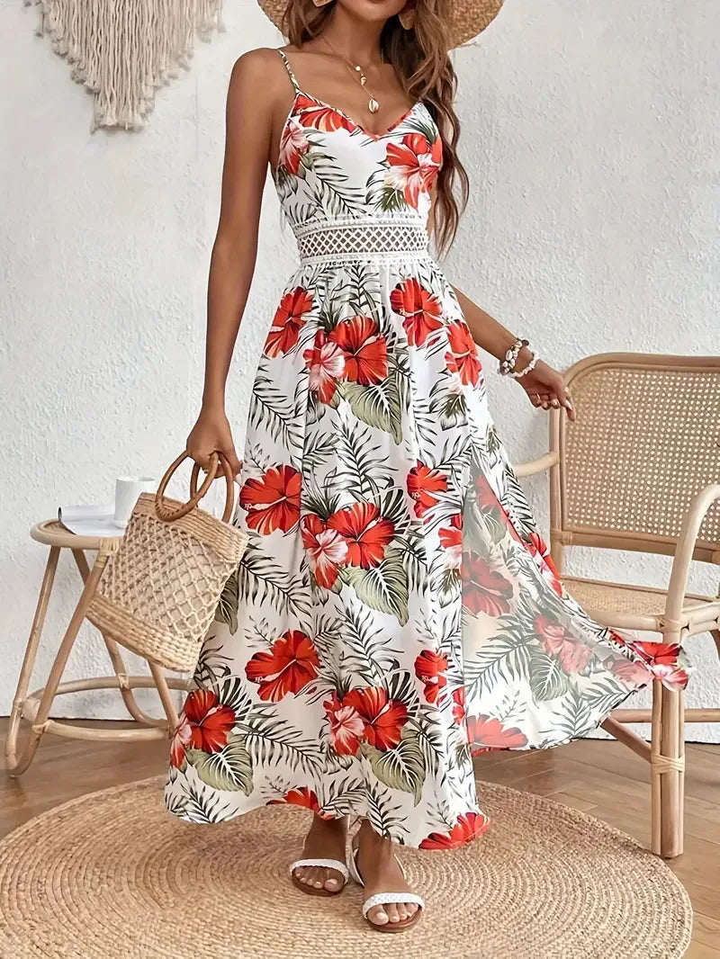 women's bohemian v-neck printed midi dress