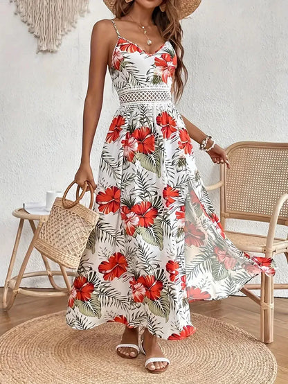 women's bohemian v-neck printed midi dress
