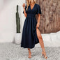 women's elegant ruffle v-neck pleated dress