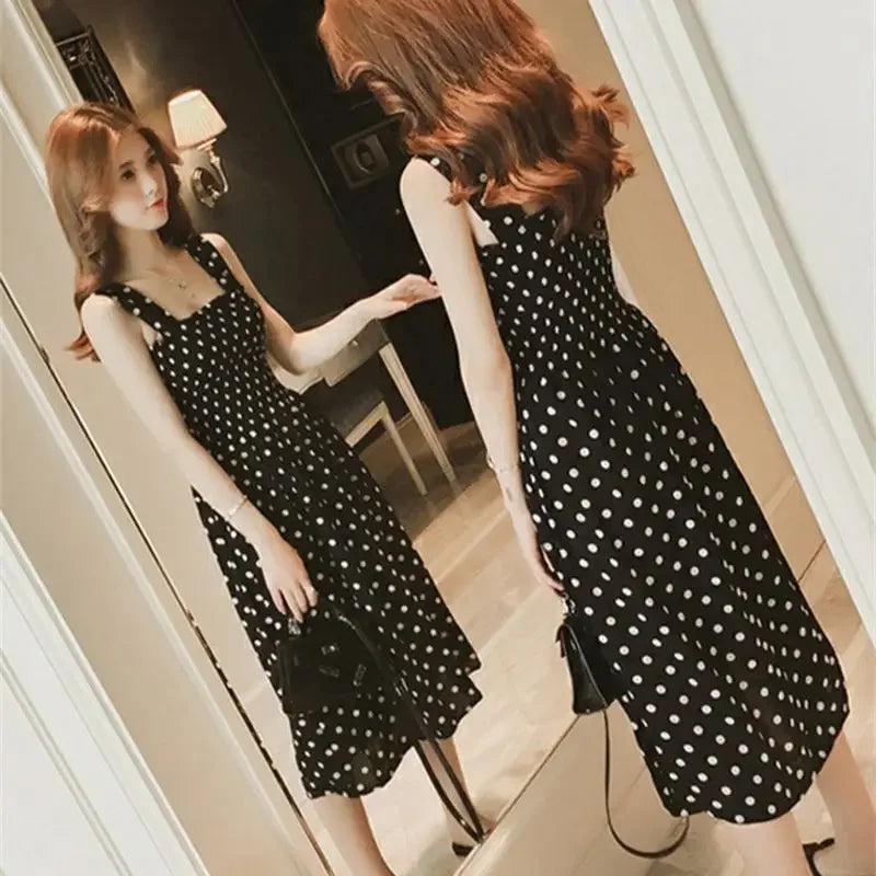 women's summer polka dot square neck midi dress