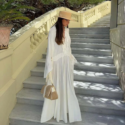 elegant white ruffle maxi dress for women
