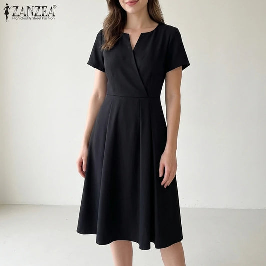 zanzea elegant v-neck midi dress for women