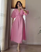 Elegant vintage midi dress for women v-neck puff sleeve dress