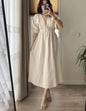 Elegant vintage midi dress for women v-neck puff sleeve dress