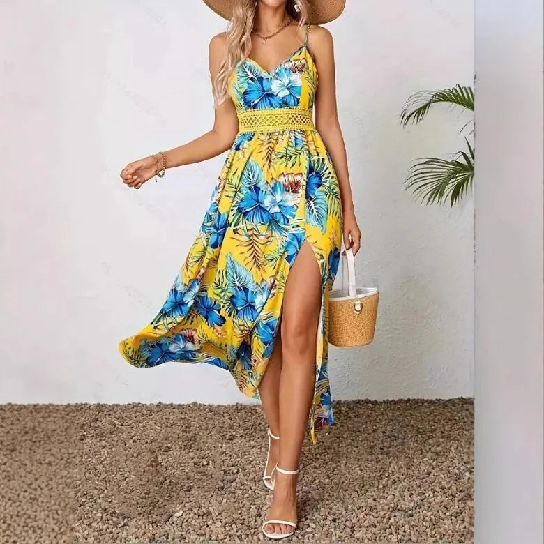 women's bohemian v-neck printed midi dress