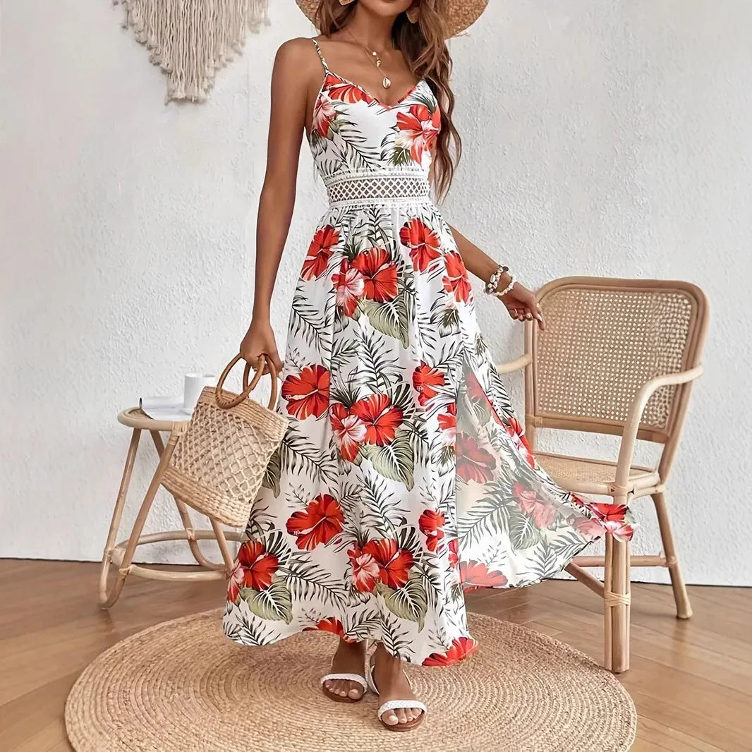 women's bohemian v-neck printed midi dress