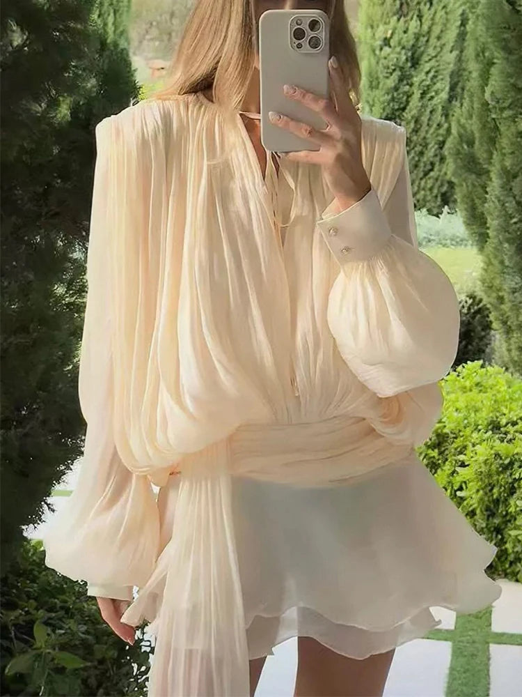 elegant long sleeve v-neck mini dress for women