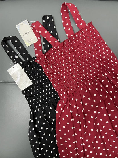 women's summer polka dot square neck midi dress
