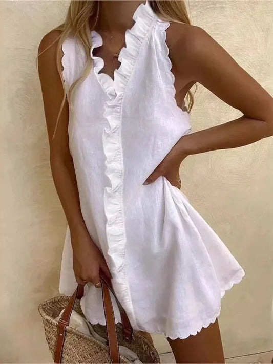 women's sleeveless mini dress with a flattering v-neck design