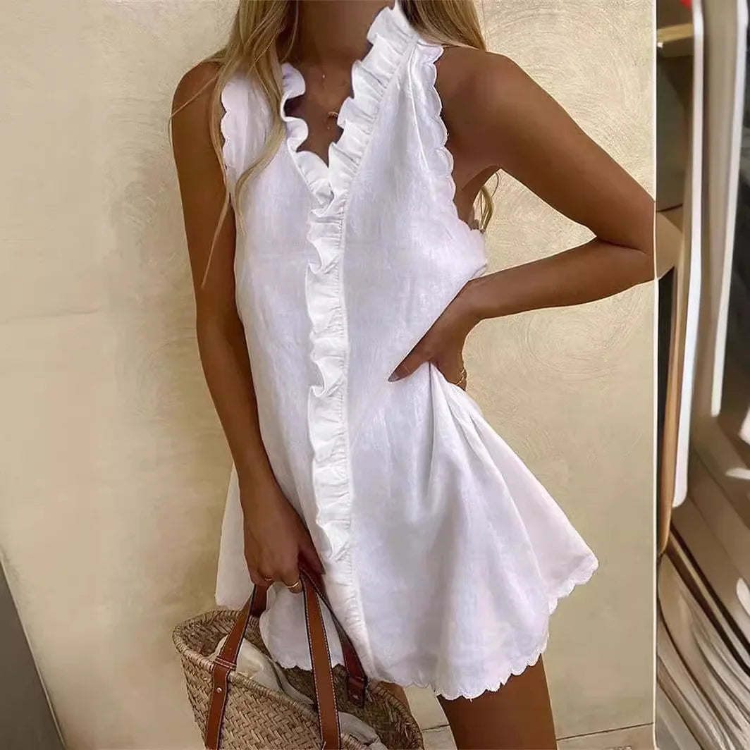 women's sleeveless mini dress with a flattering v-neck design