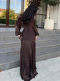 Elegant  pleated maxi dress for women /long sleeve v-neck fomral & casual dress