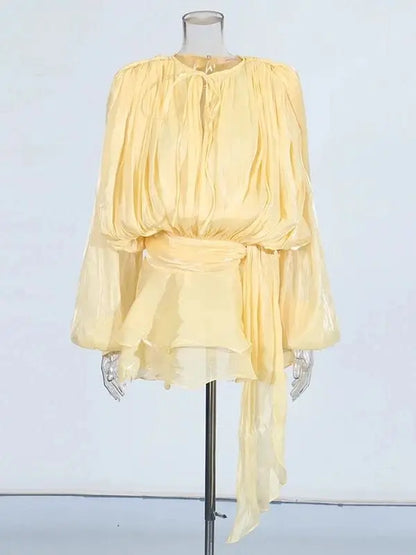 elegant long sleeve v-neck mini dress for women