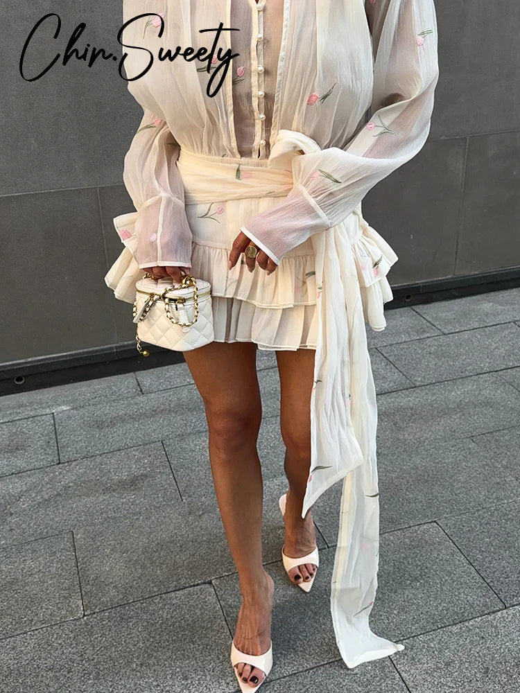elegant floral mini dress-long sleeve v-neck ruffle dress