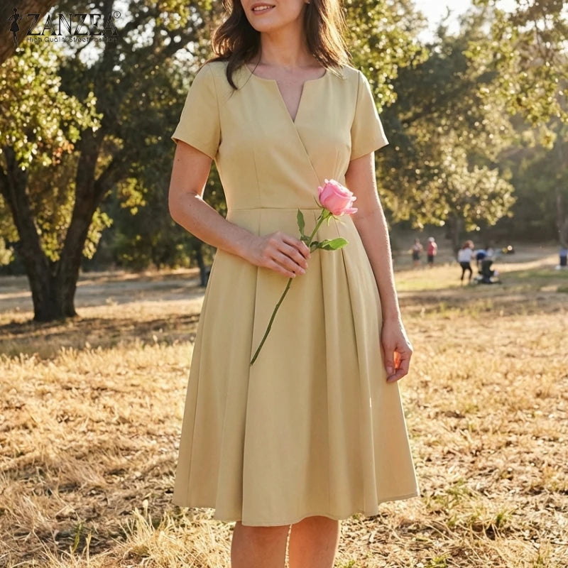 zanzea elegant v-neck midi dress for women