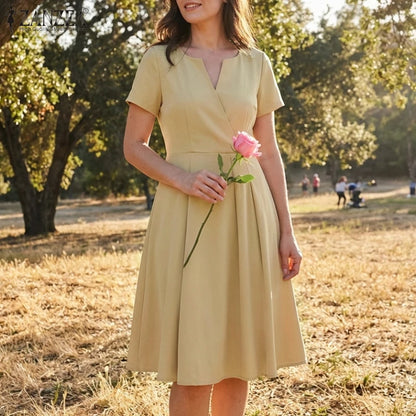 zanzea elegant v-neck midi dress for women